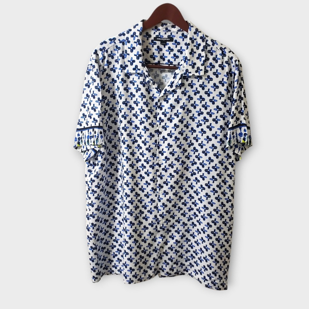 Karl Lagerfeld White Shirt with Navy Blue Print